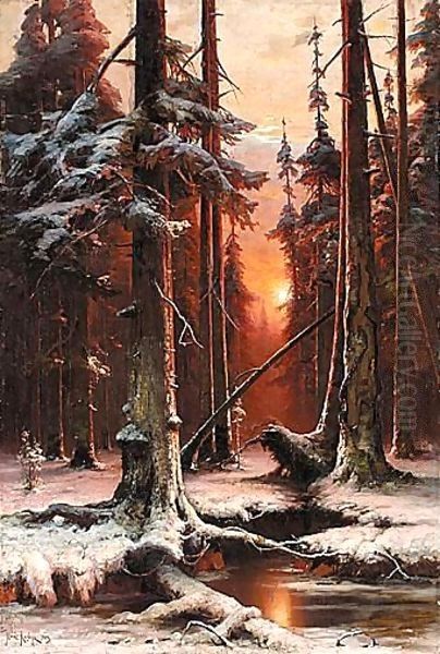 Forest At Sunset Oil Painting by Iulii Iul'evich (Julius) Klever