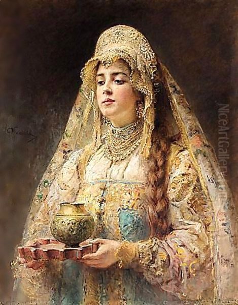 Charka Of Honey Oil Painting by Konstantin Egorovich Egorovich Makovsky