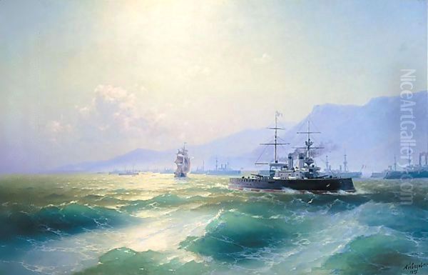 The Allied Naval Blockade Of Crete, 1897 Oil Painting by Ivan Konstantinovich Aivazovsky