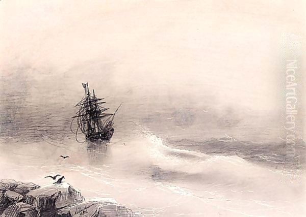 By The Shore In A Stormy Sea Oil Painting by Ivan Konstantinovich Aivazovsky