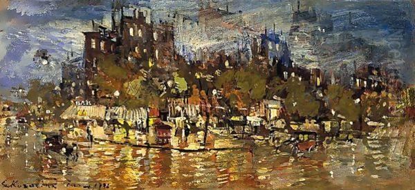 Parisian Boulevard At Night Oil Painting by Konstantin Alexeievitch Korovin