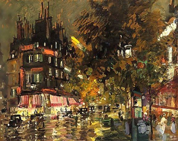 Paris By Night 2 Oil Painting by Konstantin Alexeievitch Korovin