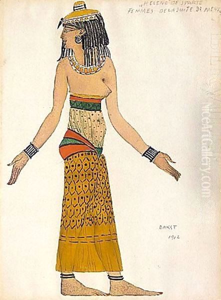 A Costume Design For One Of The Egyptian Slaves Of Menelas In 'Helene Of Sparte', 1912 Oil Painting by Lev Samoilovich Bakst