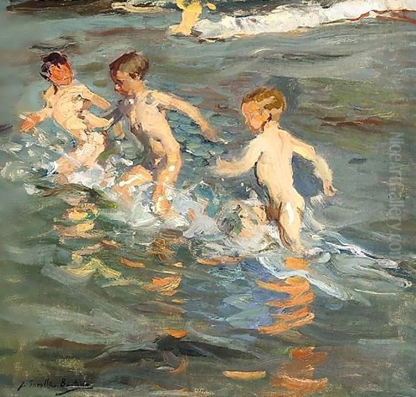 Ninos En La Playa (Children On The Beach) Oil Painting by Joaquin Sorolla Y Bastida