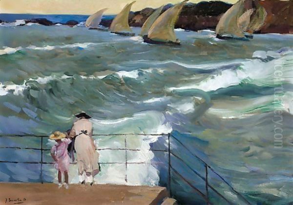 El Rompeolas De San Sebastian (On The Breakwater, San Sebastian) Oil Painting by Joaquin Sorolla Y Bastida