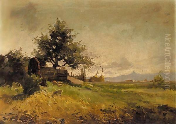 Paisaje Con Ovejas (Landscape With Sheep) Oil Painting by Francisco Gimeno y Arasa