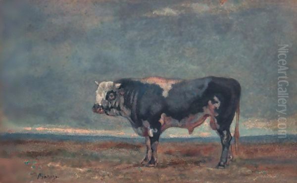 Un Taureau Oil Painting by Antoine-louis Barye