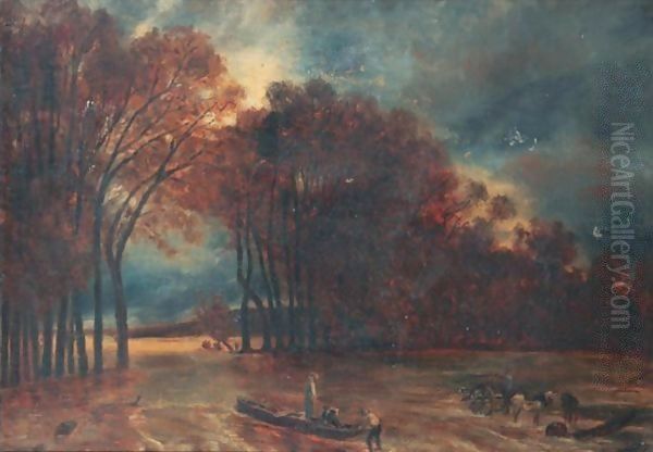 Etude Pour L'Inondation A Saint-Cloud Oil Painting by Paul Huet