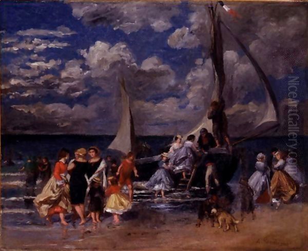 Reunion Autour D'Un Bateau Oil Painting by Pierre Auguste Renoir