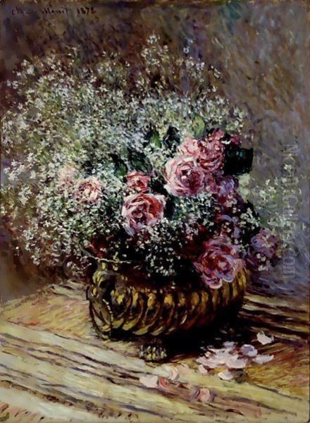 Fleurs Dans Un Pot (Roses Et Brouillard) Oil Painting by Claude Oscar Monet