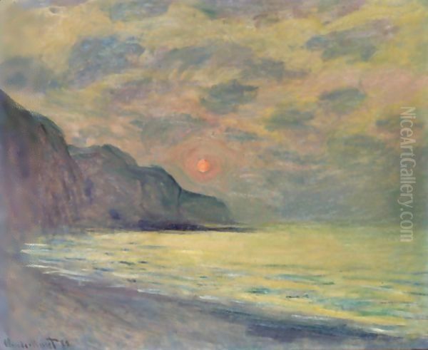 Soleil Couchant, Temps Brumeux, Pourville Oil Painting by Claude Oscar Monet