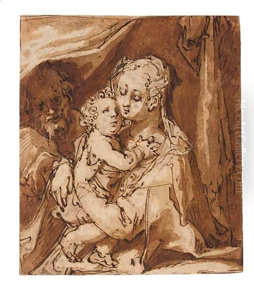 The Holy Family Oil Painting by Hendrick Goltzius