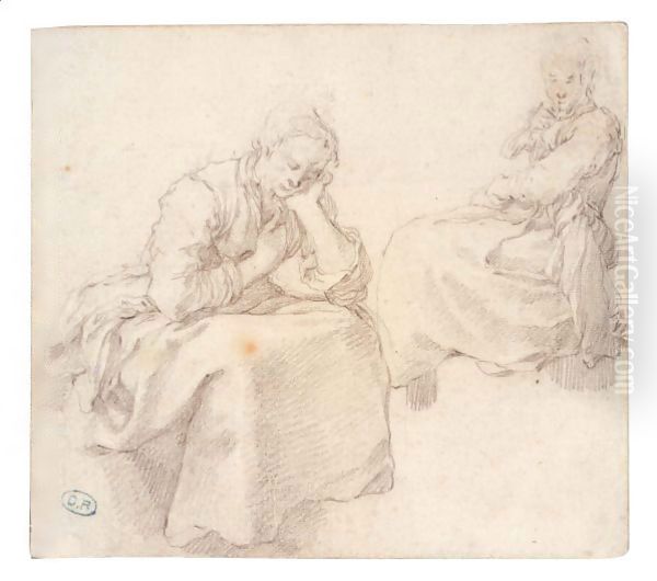 Two Studies Of A Seated Woman Oil Painting by Abraham Bloemaert