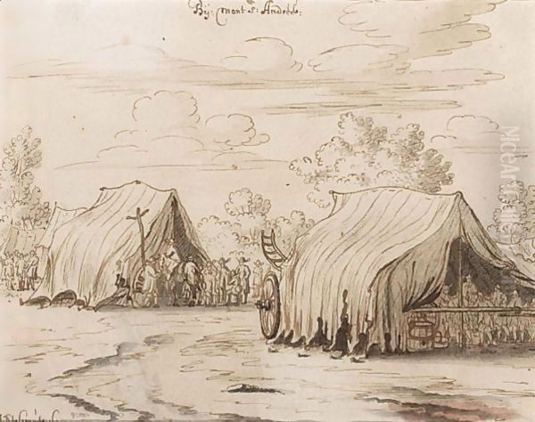 A Military Encampment Near Mont-Saint-Andre Oil Painting by Josua de Grave