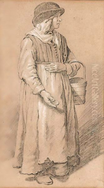 Full-Length Study Of A Milkmaid Oil Painting by Jan De Bray