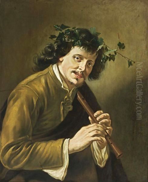 A Shepherd Playing The Flute Oil Painting by Willem Van Odekercken