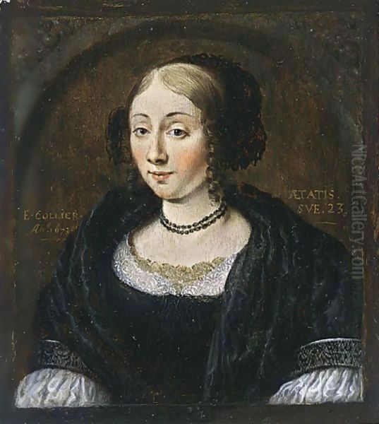 A Portrait Of A Young Lady, Aged 23 Oil Painting by Edwaert Collier