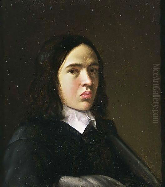 A Portrait Of A Young Man, Bust Length, Wearing A Black Suit With White Collar Oil Painting by Michiel Sweerts