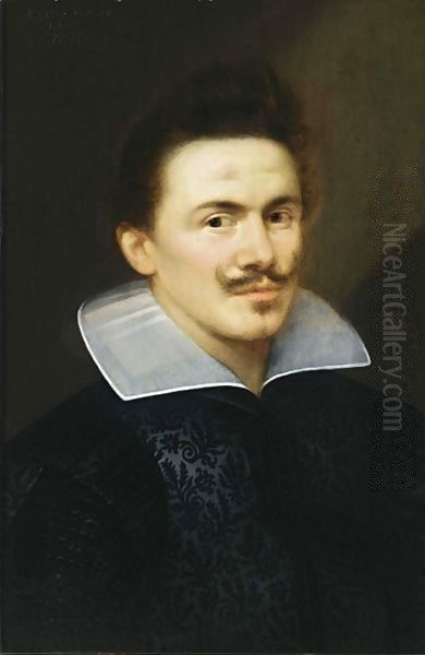 A Portrait Of A Man, Aged 28, Bust Length, Wearing A Black Costume With White Collar Oil Painting by Gortzius Geldorp