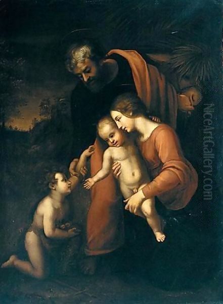 The Holy Family With The Infant Saint John The Baptist Oil Painting by Raphael (Raffaello Sanzio of Urbino)