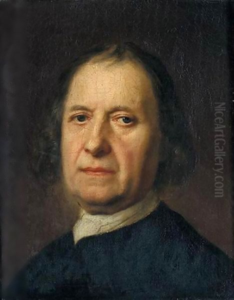 Portrait Of A Gentleman, Head And Shoulders, Wearing A Black Jacket And A White Cravat Oil Painting by Balthasar Denner