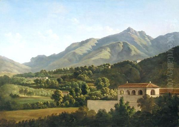 Italianate Landscape With With A Villa In The Foreground And Mountains Beyond Oil Painting by Jean-Joseph-Xavier Bidauld