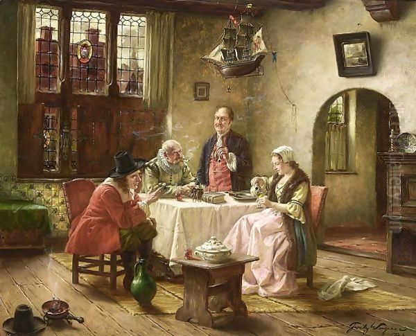 A Merry Company Oil Painting by Fritz Wagner