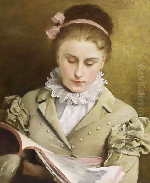 Attentive Reading Oil Painting by Gustave Jean Jacquet