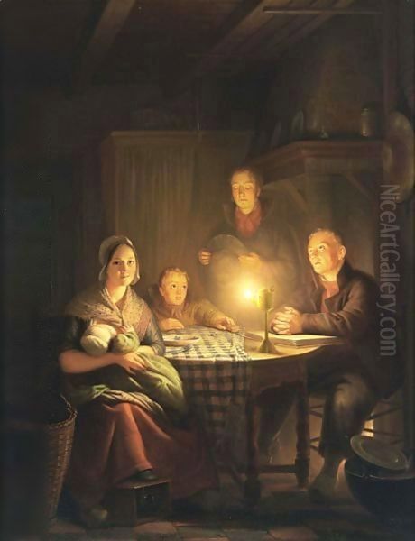 Saying Grace Oil Painting by Petrus van Schendel