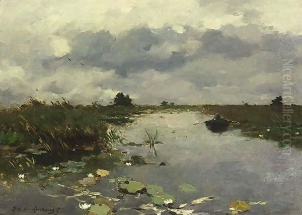 Polder Landscape Near Kortenhoef Oil Painting by Johan Hendrik Weissenbruch