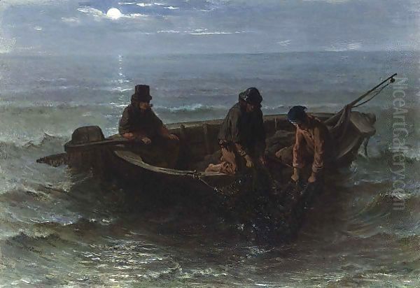 Fishermen Spreading A Net Oil Painting by Jozef Israels