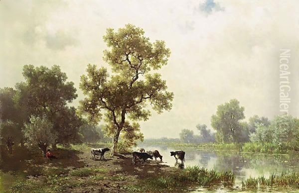 Watering Cows 3 Oil Painting by Willem Roelofs