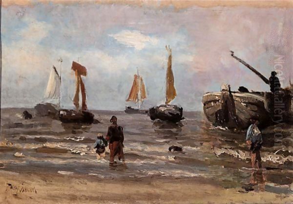 The Return Of The Fisherboats Oil Painting by Jozef Israels