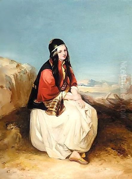 Portrait Of A Lady In A Greek Landscape Oil Painting by Paul Falconer Poole