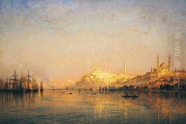 View Across The Golden Horn, Constantinople Oil Painting by Ernst Carl Eugen Koerner