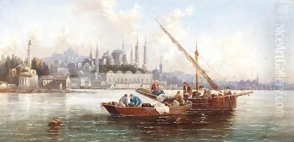 View Of Constantinople Oil Painting by Anton Schoth