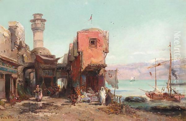 A Street Scene, Beirut Oil Painting by Pierre Tetar Van Elven