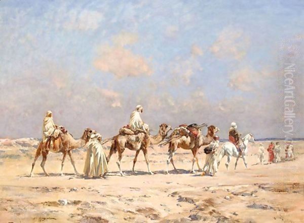 A Caravan Crossing The Desert Oil Painting by Victor Pierre Huguet