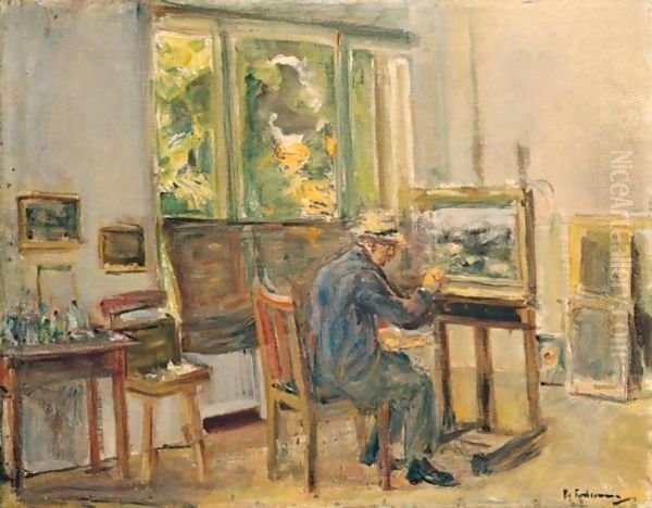 Der KAnstler In Seinem Atelier In Wannsee (The Artist In His Studio In Wannsee) Oil Painting by Max Liebermann