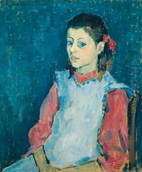 Madchen Mit Weisser SchArze (Girl With A White Apron) Oil Painting by Alexei Jawlensky