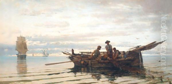 Hauling In The Catch Oil Painting by Constantinos Volanakis