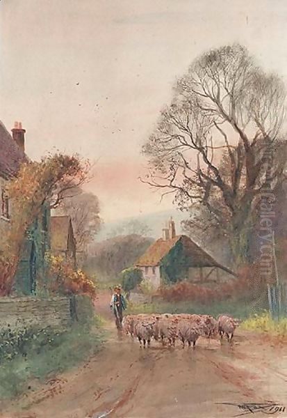 Driving Sheep Oil Painting by Henry Charles Fox