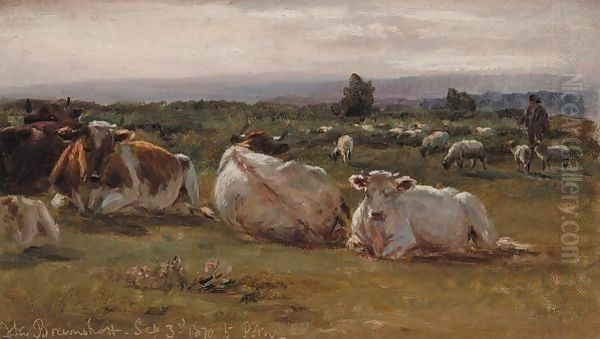 Cattle Grazing Near Bramshot Oil Painting by William Snr Luker