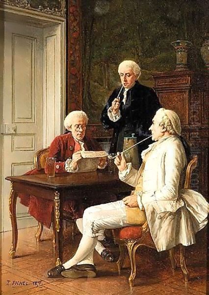 Reading The Newspaper Oil Painting by Benjamin Eugene Fichel