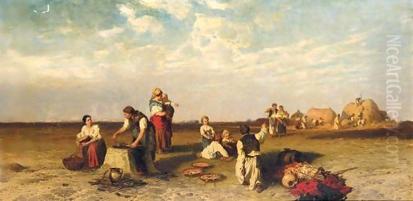 Preparing The Meal Oil Painting by Pal Bohm