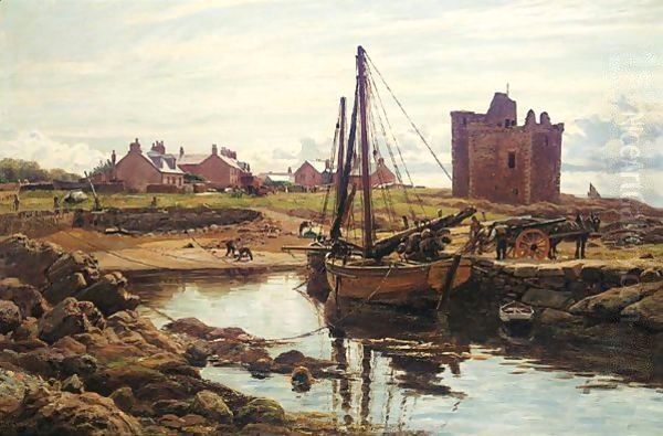 A Harbour Scene Oil Painting by Robert Crawford