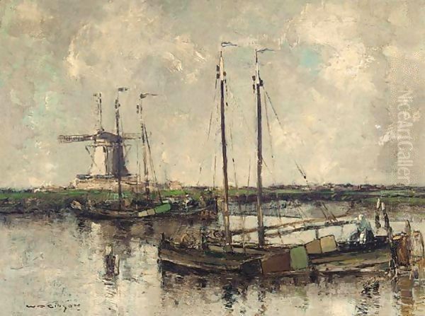 A Canal Scene Oil Painting by William Alfred Gibson