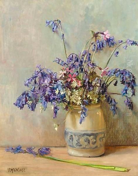 A Still Life Of Bluebells, Campions And Daisies In A Vase Oil Painting by Peter MacGregor Wilson