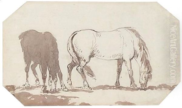 Horses Grazing In A Field Oil Painting by Thomas Rowlandson