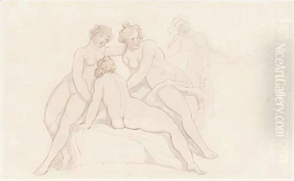 The Three Graces Oil Painting by Thomas Rowlandson